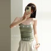 莫奈吊带背心女遮副乳带胸垫上衣内搭外穿文胸一体打底白色大胸灰