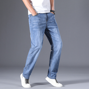 2025秋冬厚款浅蓝色宽松直筒加绒牛仔裤男青年高弹力长裤子潮男装