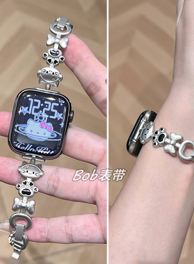 iwatchs10苹果手表表带可爱猫爪蝴蝶结金属女applewatch789代高级