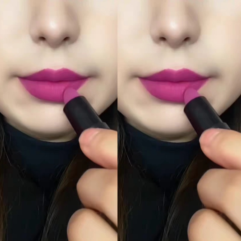 深紫色口红不掉色不沾杯防水正品梅子色火龙果色暗黑板栗吃土棕色