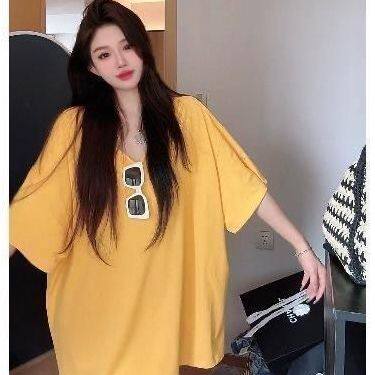 胖MM慵懒风300斤特大码冰丝V领短袖T恤女休闲夏季宽松显瘦上衣女