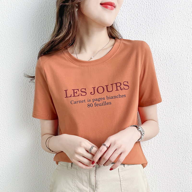 橘色短袖t恤女2025年新款宽松圆领打底衫女内搭半袖体恤上衣ins潮