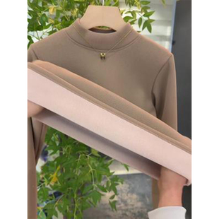 高级感加绒加厚打底衫女秋冬一体绒半高领内搭可外穿保暖内衣上衣