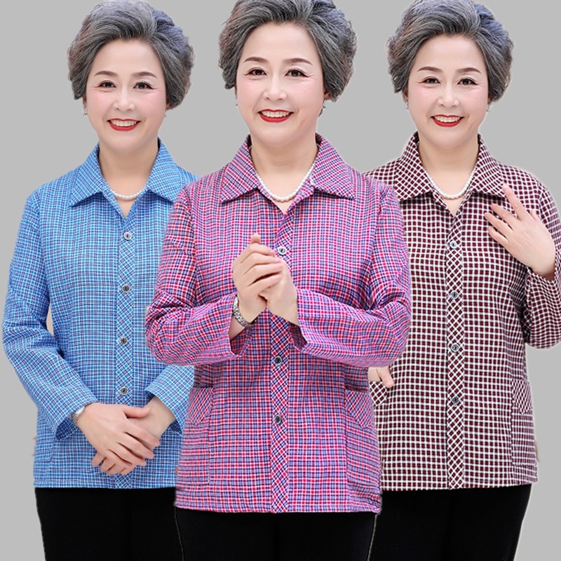 妈妈装春夏衬衫长袖格子上衣中老年女装秋季新款宽松大码衬衣薄款在类目 女装/女士精品, 衬衫中 - 来自Buy2taobao.com提供专业的淘宝代购服务