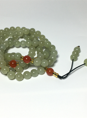 和田玉108颗手链多圈佛珠手持青白玉手串108颗天然玉石