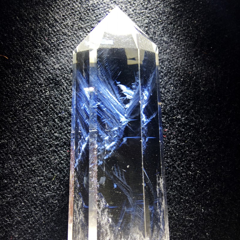 天然蓝针蓝羽白水晶柱摆件