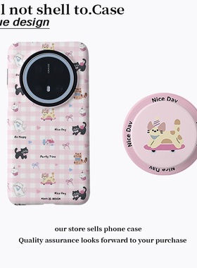 壳壳大世界格子小猫适用华为pura70ultra手机壳小米15/14磁吸支架菲林二合一vivox100pro防摔套oppofindx7pro