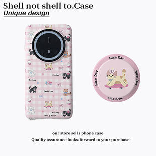 壳壳大世界格子小猫适用华为pura70ultra手机壳小米15/14磁吸支架菲林二合一vivox100pro防摔套oppofindx7pro