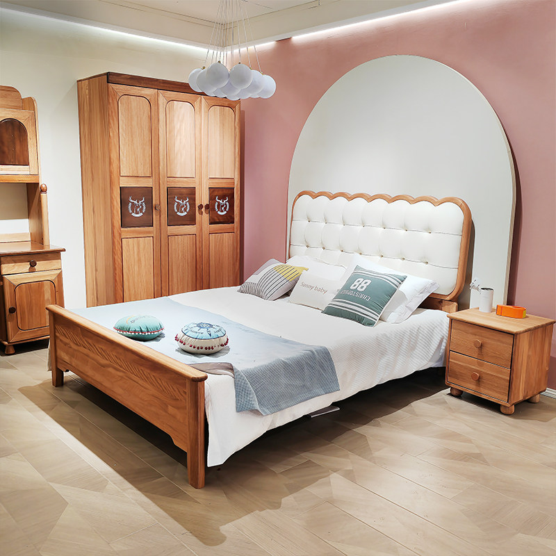 全实木红檀儿童床男孩女孩单人床软包床1.5米女童床青少年公主床