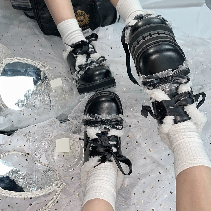 【棉花糖】原创LOLITA小皮鞋蕾丝花结娃娃鞋加绒保暖棉鞋平底鞋在类目 女鞋, 低帮鞋中 - 来自Buy2taobao.com提供专业的淘宝代购服务