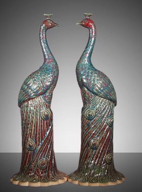 禹州神垕孔雀钧瓷手工家居轻奢创意简约陶瓷摆件鸿运当头孔雀摆件