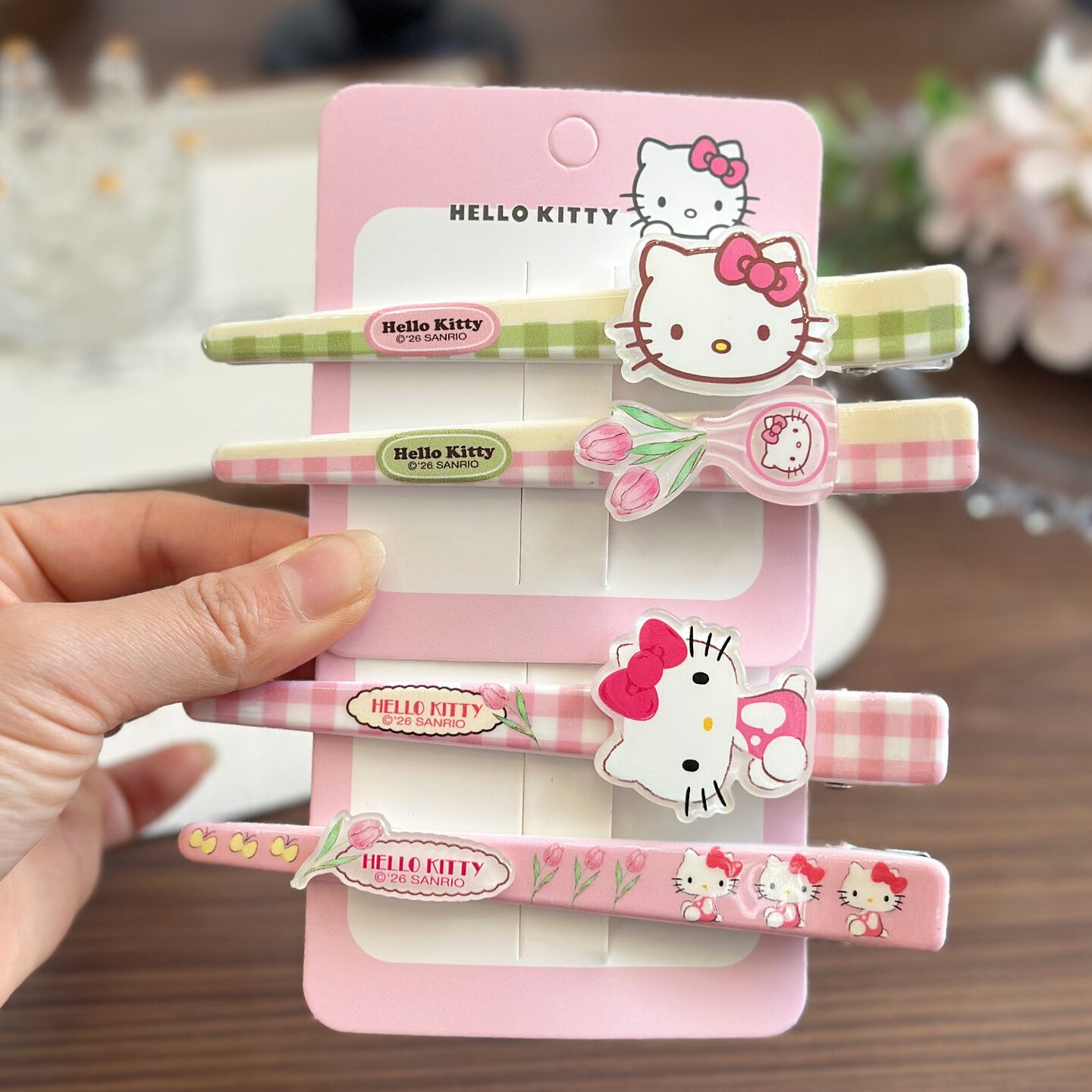 正版hellokitty郁金香超大鸭嘴夹铝一字夹日系少女化妆固定刘海夹