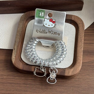 正版 电话线发圈手链可爱KT猫发绳少女头绳扎马尾橡皮筋 凯蒂猫新款