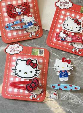 正版helloKitty新年红色头饰凯蒂猫少女心边夹儿童刘海夹碎发夹子