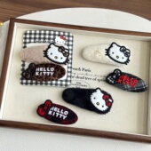 Kitty头饰2026新品 正版 Hello 咖色黑白毛绒BB夹儿童豹纹椭圆发夹