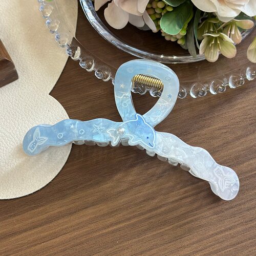 海洋渐变蓝抓夹鲨鱼夹女醋酸发抓
