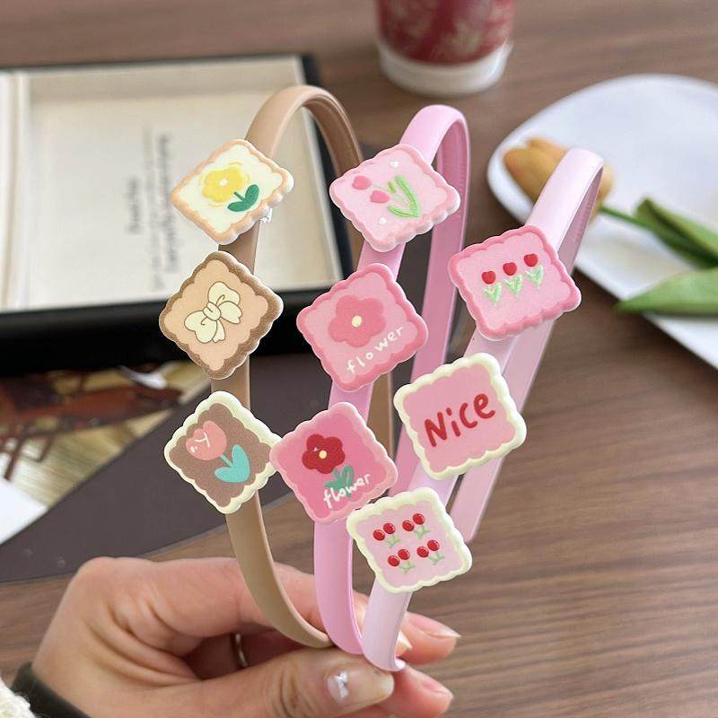 初春哑光郁金香花朵儿童带齿防滑发箍甜美方块糖果色女孩碎发头箍