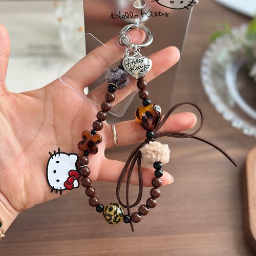 美拉德棕色豹纹手机挂绳女钥匙扣