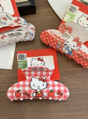 正版三丽鸥波点红色抓夹子kitty猫甜美蝴蝶结发抓少女洗澡鲨鱼夹