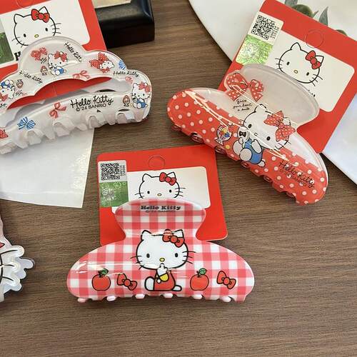 正版三丽鸥波点红色抓夹子kitty猫甜美蝴蝶结发抓少女洗澡鲨鱼夹 - 封面