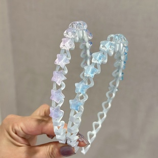 渐变蓝五角星儿童发箍碎发整理神器不勒头发卡百搭小女孩夏季 头箍