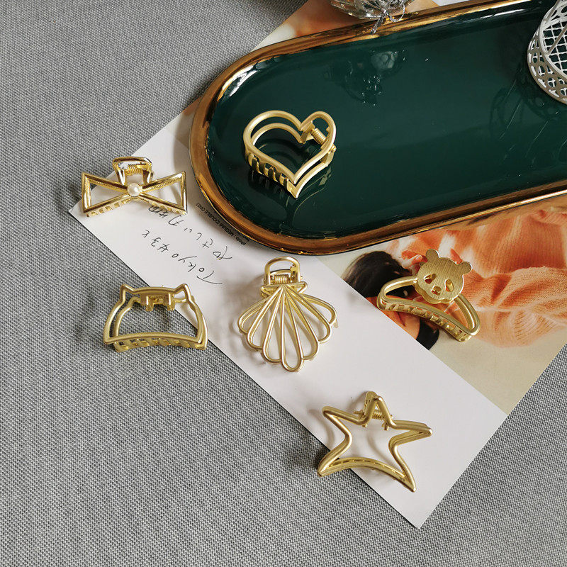 哑金气质镂空金属抓夹发饰简约海星爱心后脑勺发夹珍珠顶夹马尾夹