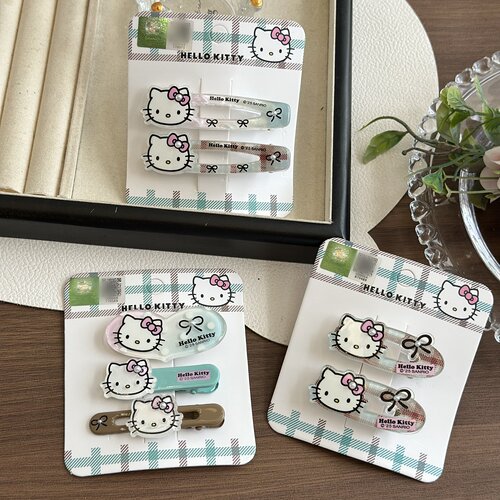 HelloKitty绿格纹森系发夹学院风