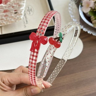 学院红格纹儿童带齿头箍小女生不易断有齿防滑碎发箍樱桃刘海发卡