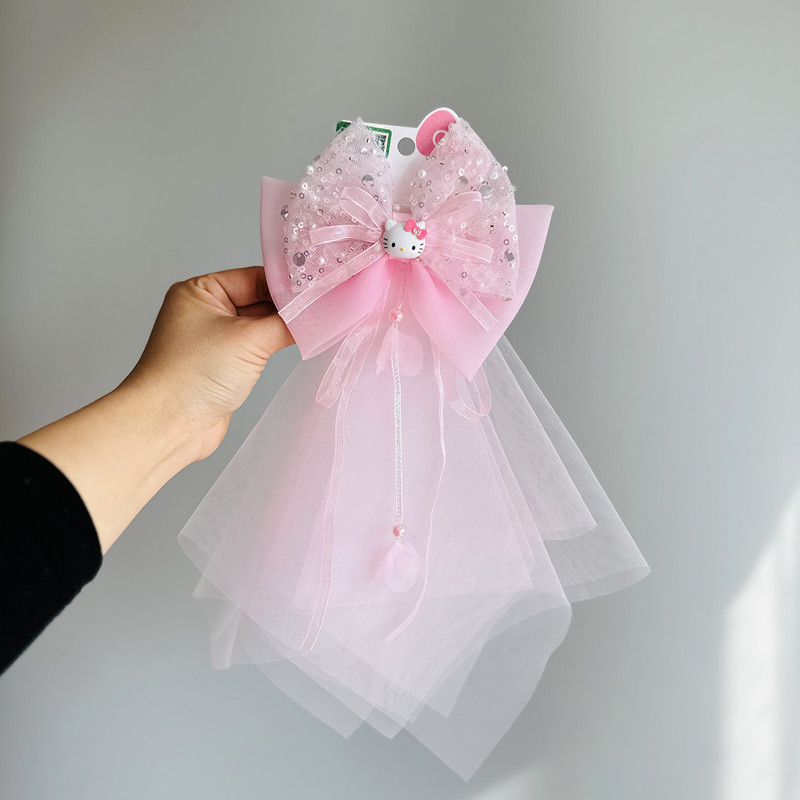 HelloKitty饰品儿童蝴蝶结头纱发夹小女生顶夹公主生日拍照头饰韩