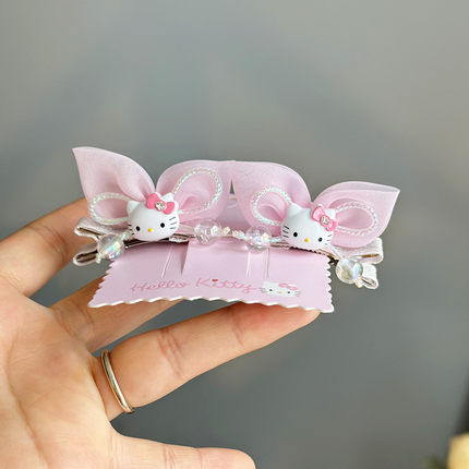 hellokitty立体兔耳朵儿童对夹韩系蝴蝶结可爱婴幼儿边夹公主发卡