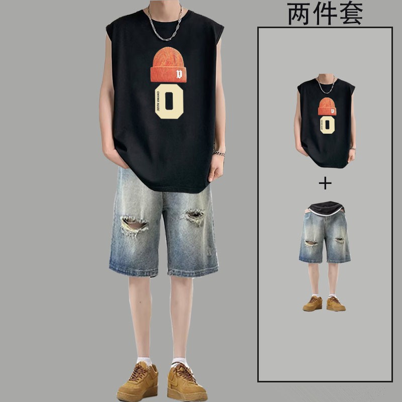 坎肩背心男生套装夏季潮流痞帅