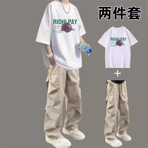 夏季男生休闲T恤套装男潮流宽松