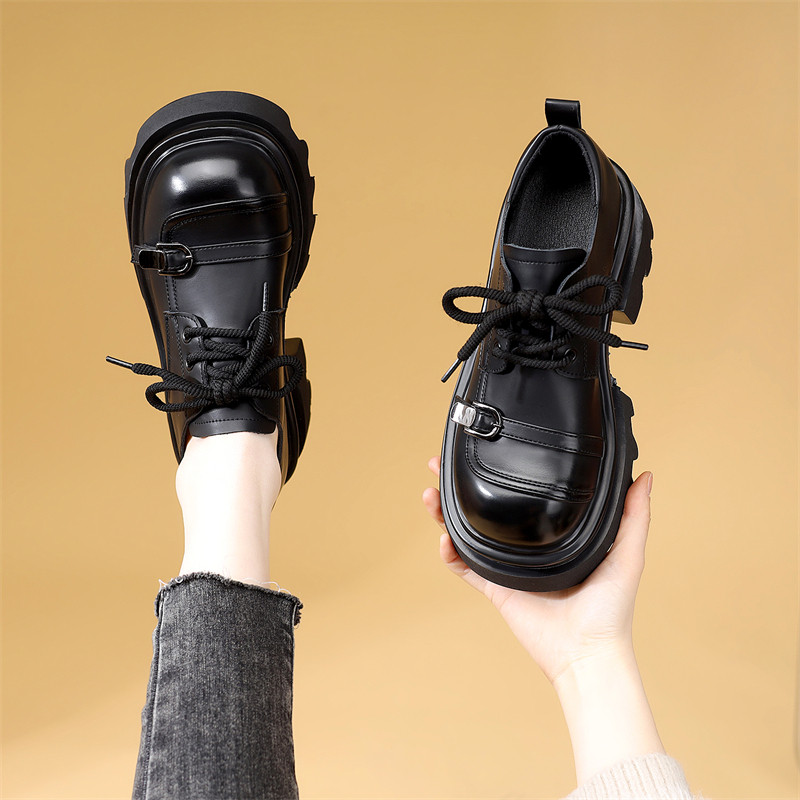 欧洲站爆款厚底乐福鞋女设计感圆头交叉绑带增高小皮鞋复古风女鞋,女鞋,乐福鞋（豆豆鞋）,淘宝优惠券,粉丝福利购,淘宝优惠卷