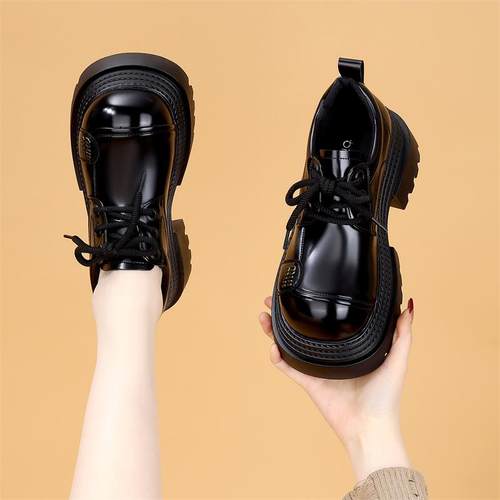 欧洲站松糕厚底时尚乐福鞋女2025春季新款大头JK系带不累脚小皮鞋