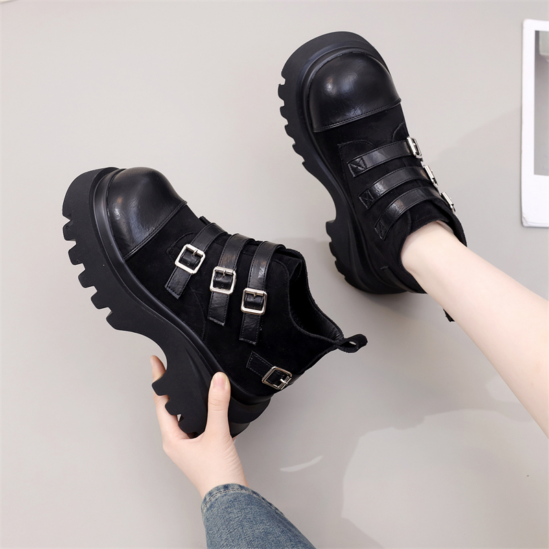 欧洲站松糕厚底马丁靴女2025年秋冬季加绒粗跟不累脚百搭短筒裸靴