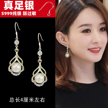 999银钩耳环2026新款潮白色高级感耳坠新年喜庆小众设计感耳饰女