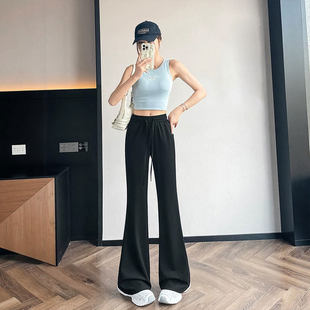 黑色冰丝微喇裤女款2026新款夏季小个子薄款长裤速干运动喇叭裤子