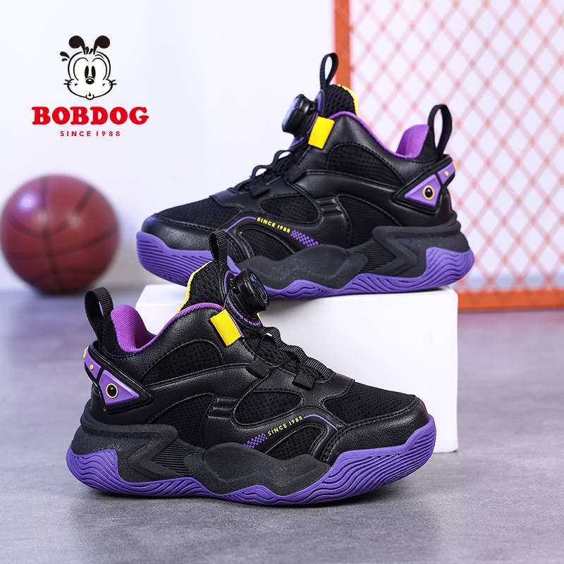 巴布豆童鞋男童篮球鞋2025秋冬新款皮面防水儿童运动鞋中大童鞋子