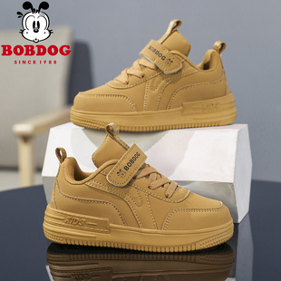 巴布豆童鞋男童运动鞋2026春季新款皮面防水儿童休闲鞋子学生板鞋