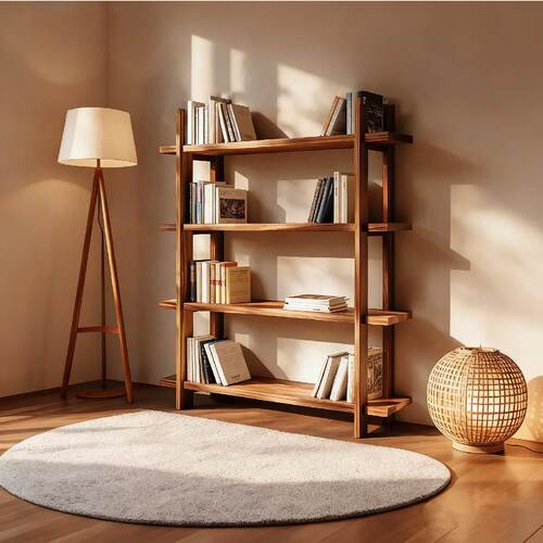 整木多层开放式书架日式原木风书房置物架小户型客厅实木收纳架