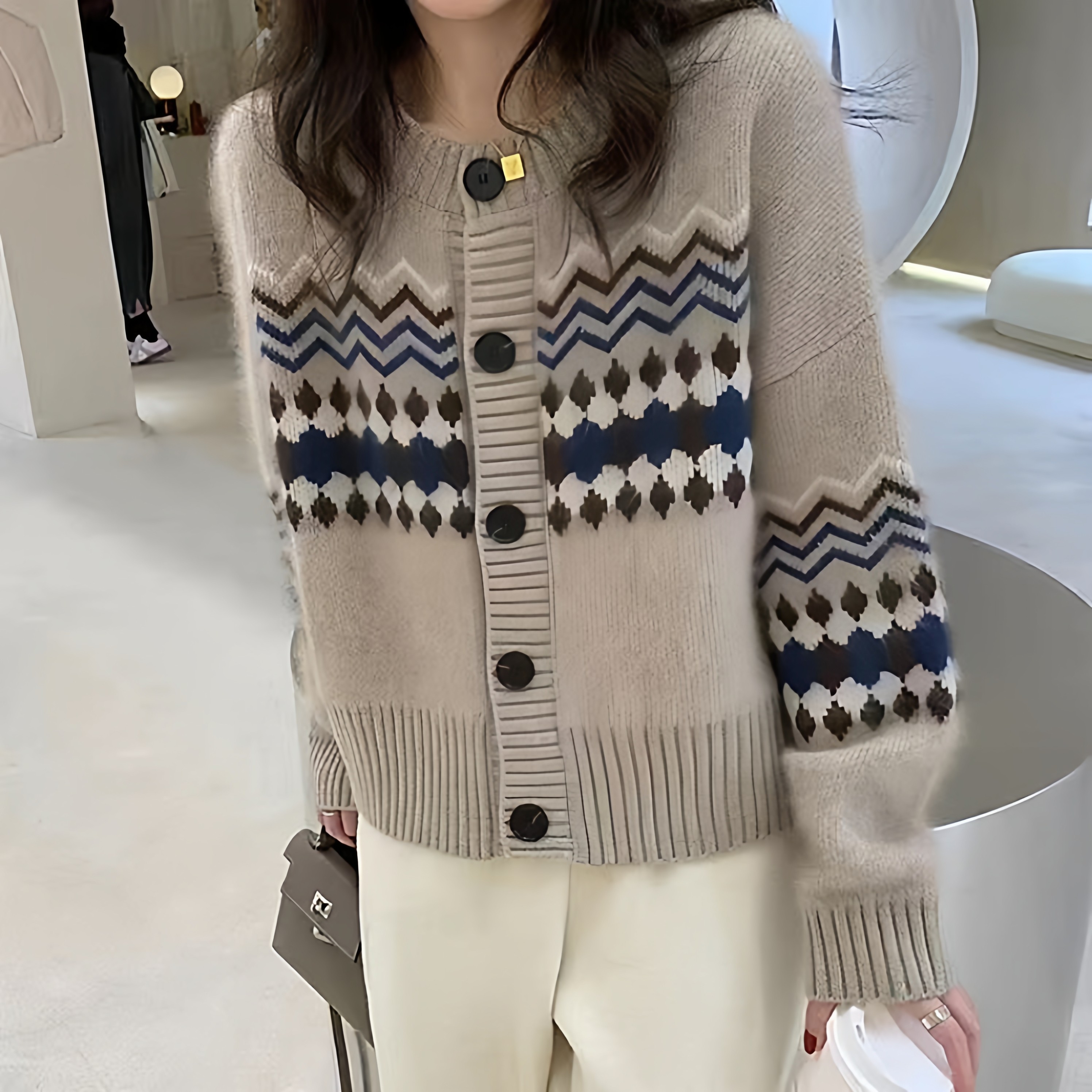 100%纯羊毛开衫女2025新款秋冬圆领提花针织毛衣宽松羊绒短款外套,女装/女士精品,毛衣,淘宝优惠券,粉丝福利购,淘宝优惠卷