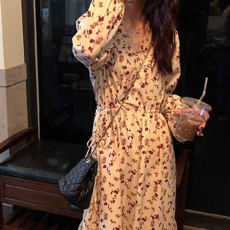日系甜美碎花伪娘连衣裙大码cd变装长袖衣服男用女装大佬超仙长裙