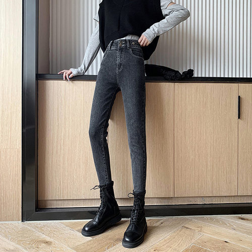 时尚显瘦伪娘牛仔裤高腰修身男用cd变装大码长裤女装大佬铅笔裤子