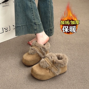 品牌真皮毛绒棉鞋女鞋2025冬季厚底增高加绒勃肯鞋保暖毛毛雪地靴