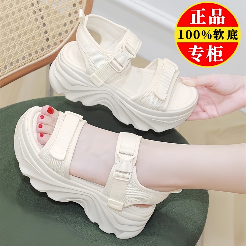 薏尔康真皮老爹凉鞋女2025夏新款厚底增高软底防滑休闲运动沙滩鞋