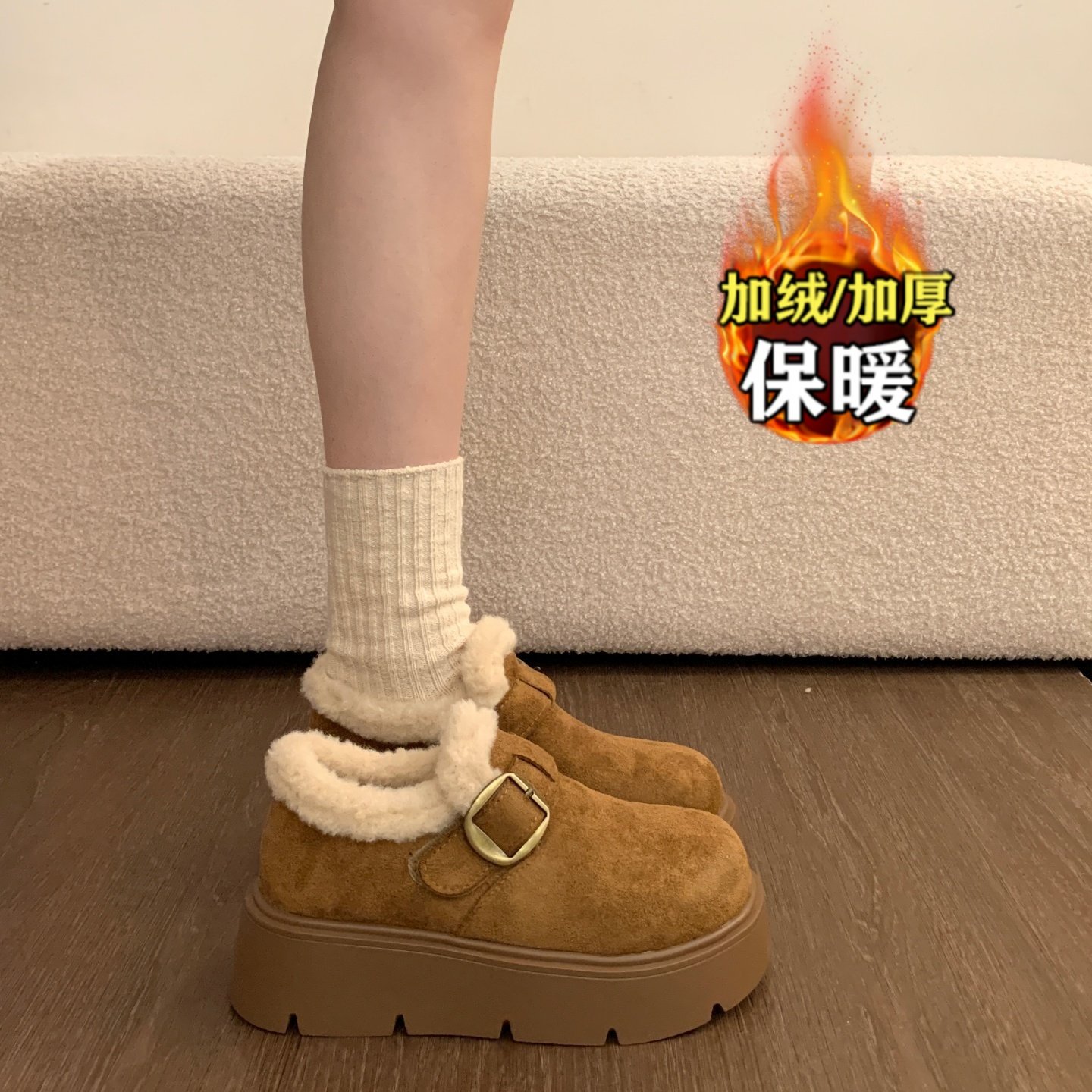 品牌清仓真皮厚底增高勃肯鞋子女雪地靴2025新款冬季加绒保暖棉鞋