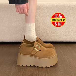 品牌真皮厚底全包勃肯鞋2026春秋新款小个子增高乐福鞋玛丽珍单鞋