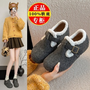 爆款清仓真皮复古勃肯鞋子女2025新款冬季加绒保暖毛毛棉鞋雪地靴