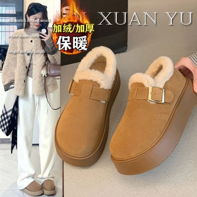 品牌真皮雪地靴女2025新款冬季加绒加厚保暖厚底勃肯棉鞋毛毛鞋子