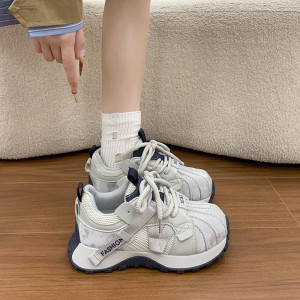 品牌真皮厚底增高贝壳头老爹鞋女2026新款网面透气休闲运动德训鞋